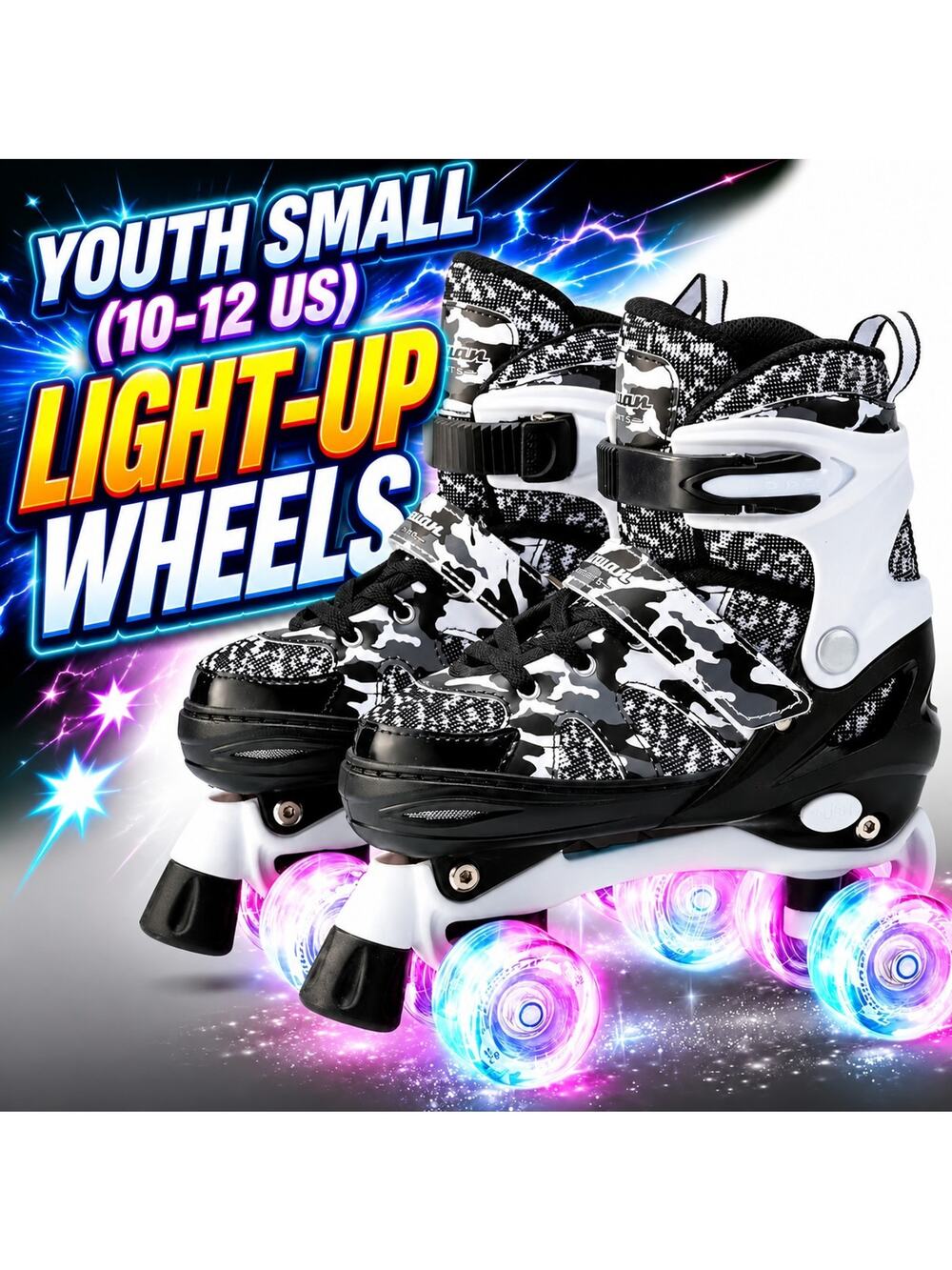 Boys and Girls Roller Skates Size Small (10-12 US) Adjustable, Light Up Wheels